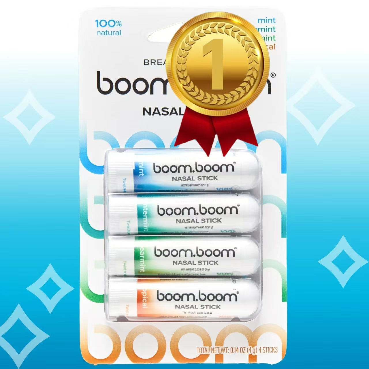 BoomBoom Nasal Stick | Vapor Flow Technology | Cool Refreshing Sensation | Natural Mood Boost | Simple Ingredients | Essential Oils + Menthol Inhaler (Spearmint)