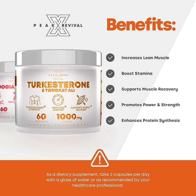 Peak Revival X Turkesterone 1000 Mg Capsules Supplement Natural Fitness Health/Muscle Growth/Energy And Strength/Endurance Recovery