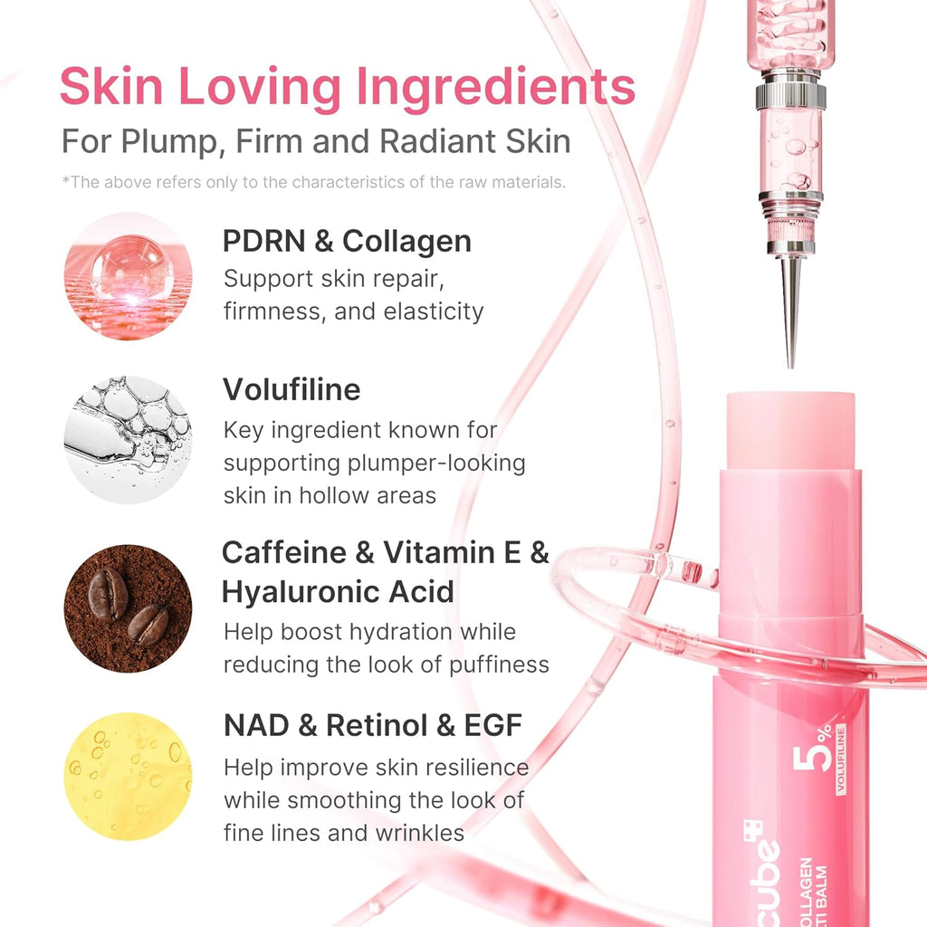 medicube PDRN Pink Collagen Volume Multi Balm Stick - Face & Body Balm | Volufiline, PDRN, NAD, Collagen - Under-Eyes, Neck, Forehead, Smile Lines, Lips, Plumping & Radiance for Line Care, K-Beauty
