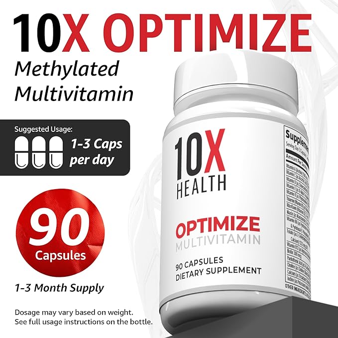 10X Health Optimize Methylated Multivitamin for Men - 90 Capsules, 34 in 1 Formula