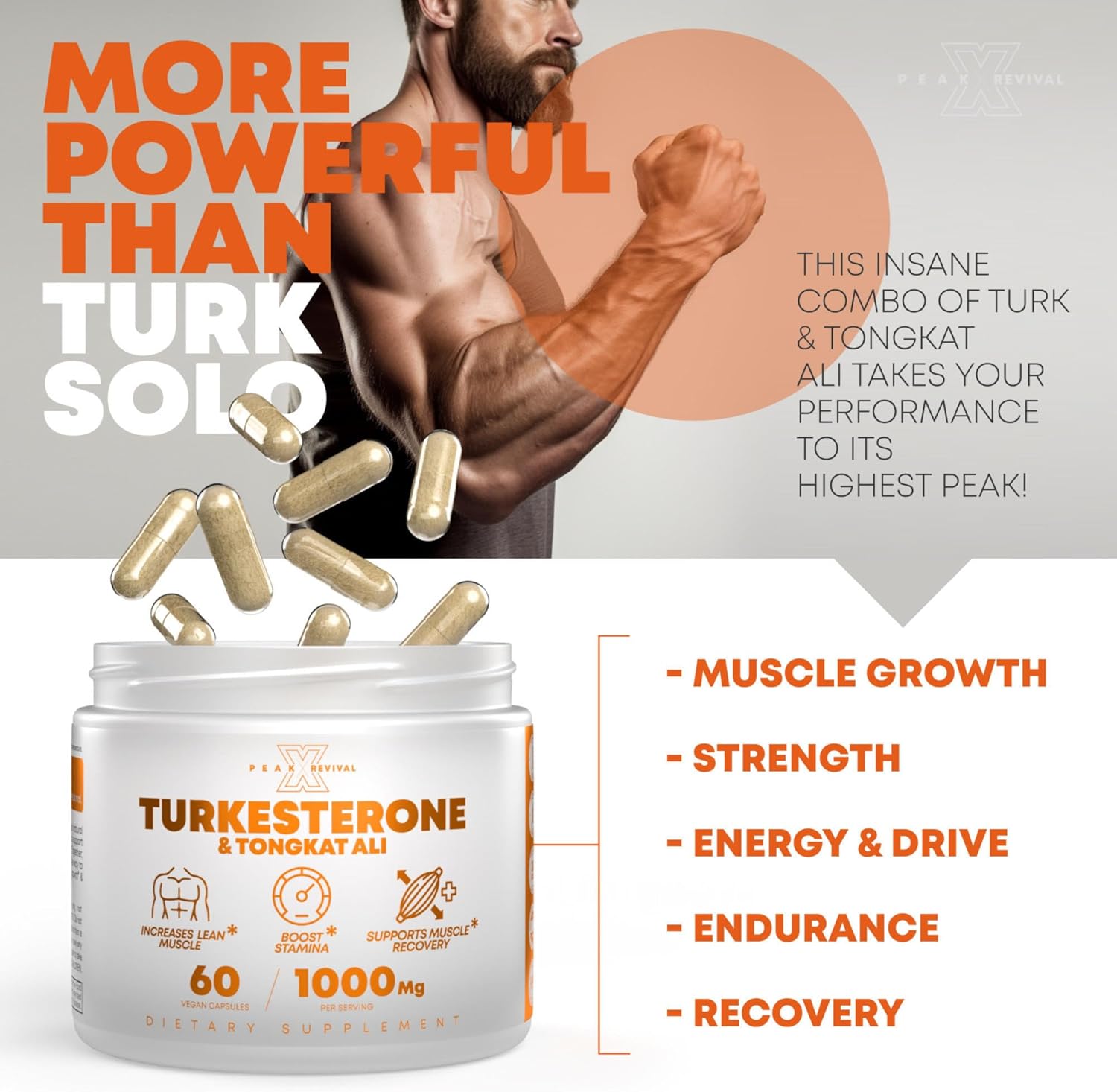 Peak Revival X Turkesterone 1000 Mg Capsules Supplement Natural Fitness Health/Muscle Growth/Energy And Strength/Endurance Recovery