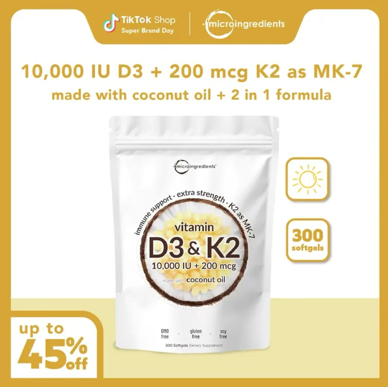Vitamin D3 K2 Supplement Softgels 