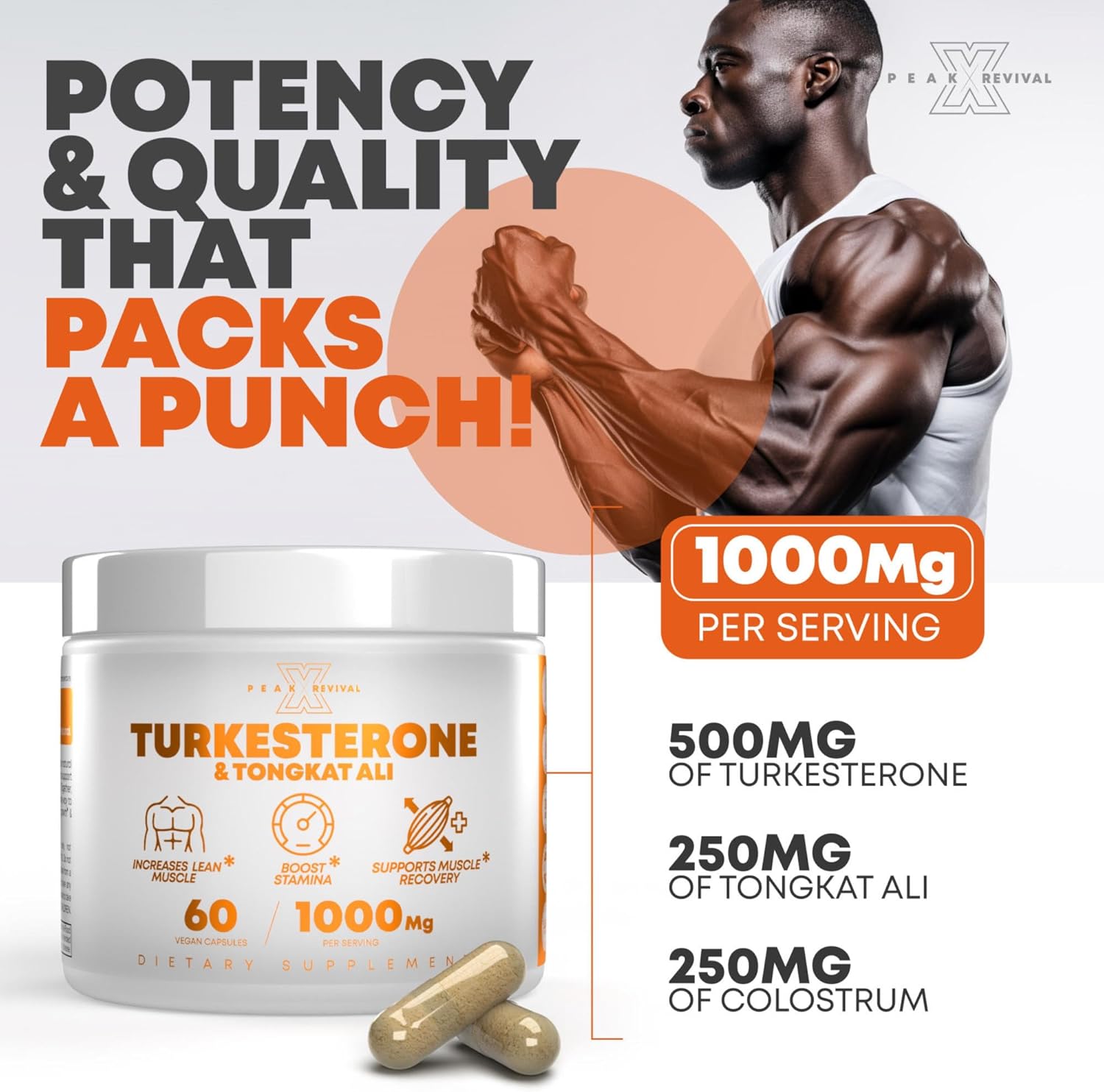 Peak Revival X Turkesterone 1000 Mg Capsules Supplement Natural Fitness Health/Muscle Growth/Energy And Strength/Endurance Recovery