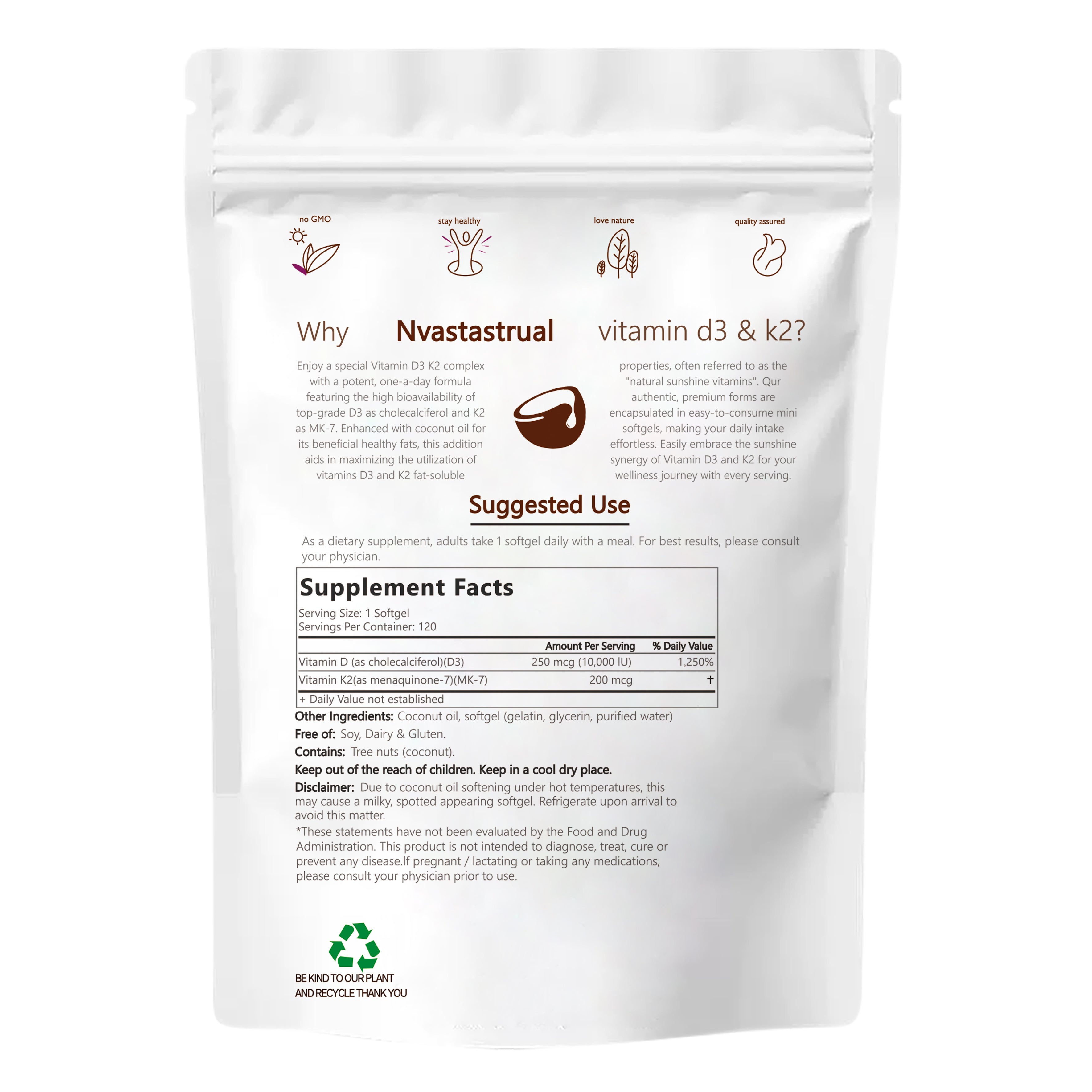 Vitamin D3 K2 Supplement Softgels 