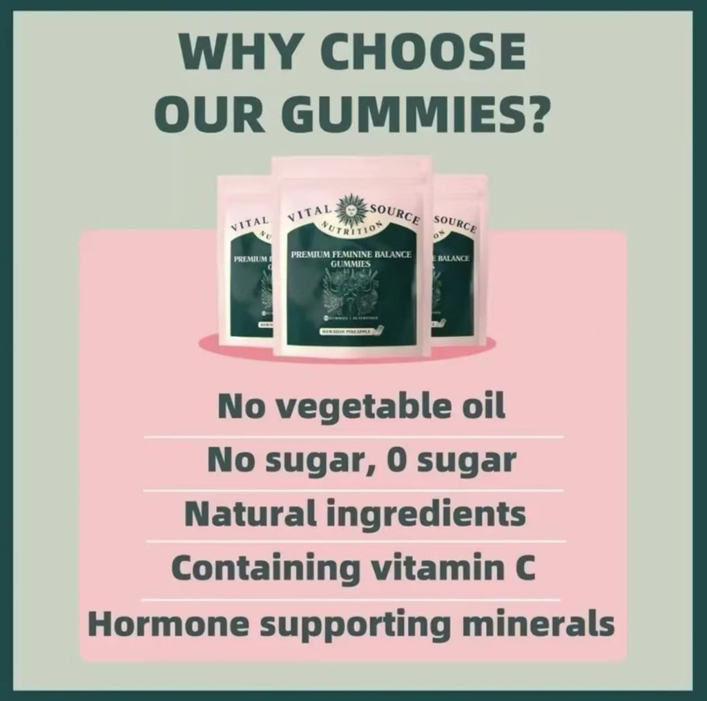 Vital Source Nutrition - Premium Feminine Balance Gummies - for Women's Health &amp; Wellness - Immune Support - Vegan, Gluten-Free &amp; Halal - Hawaiian Pineapple - 60 Gummies - 30 Servings 